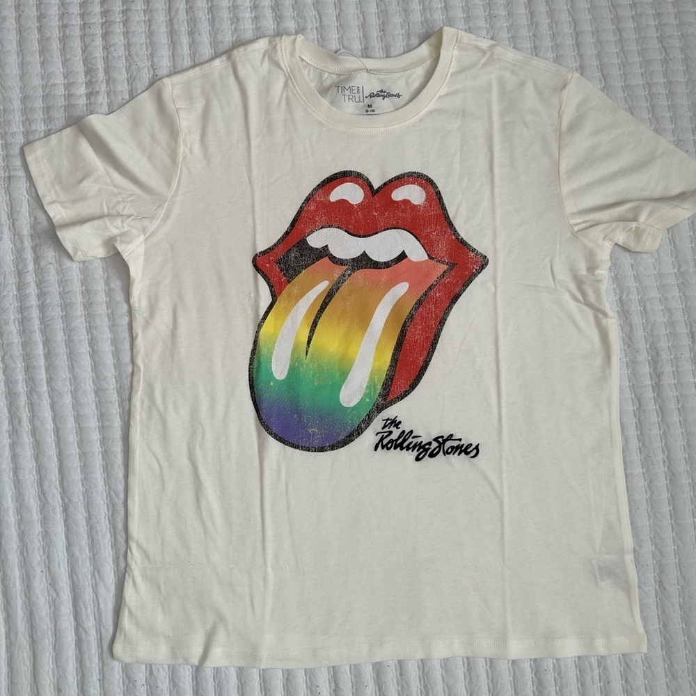 Rolling Stones Rainbow 🌈 and Cream oversized Tee sz M